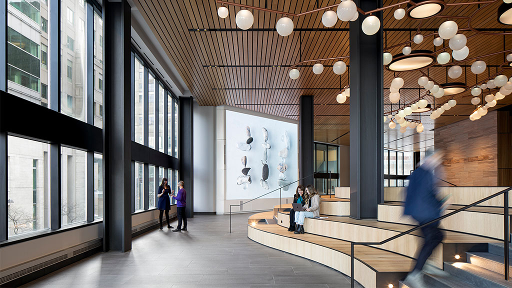 People walking in a building.